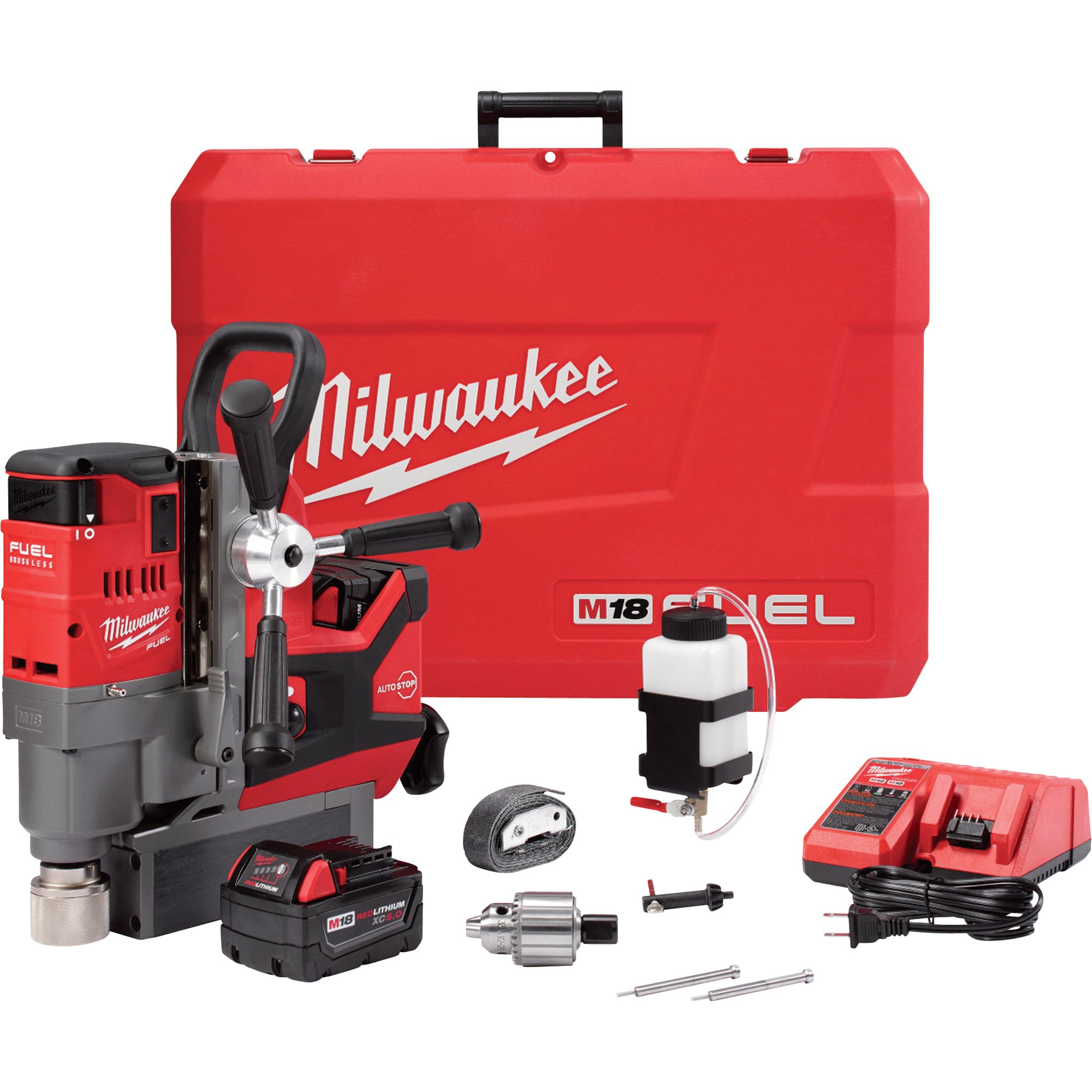 Milwaukee M18 FUEL Li-Ion Cordless Electric Magnetic Drill Press Kit — With 2 Batteries, 1 1/2in. Drill Capacity, Model# 2787-22